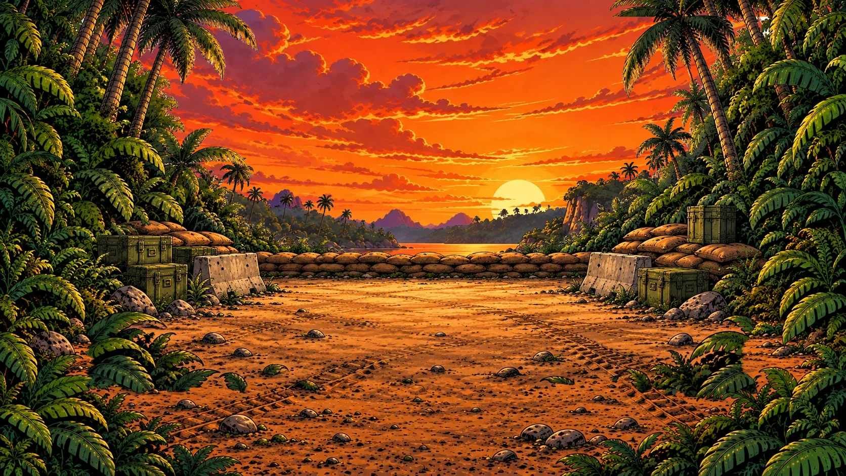 The illustrated jungle shooting range in Word Commando